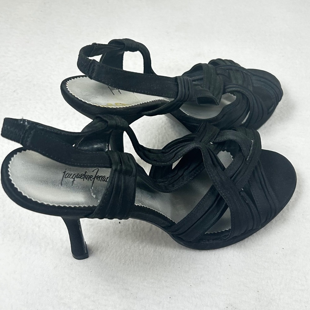 Jacqueline Ferrar Womens Black‎ Strappy Slingback Stiletto Heels Sandals 9.5M